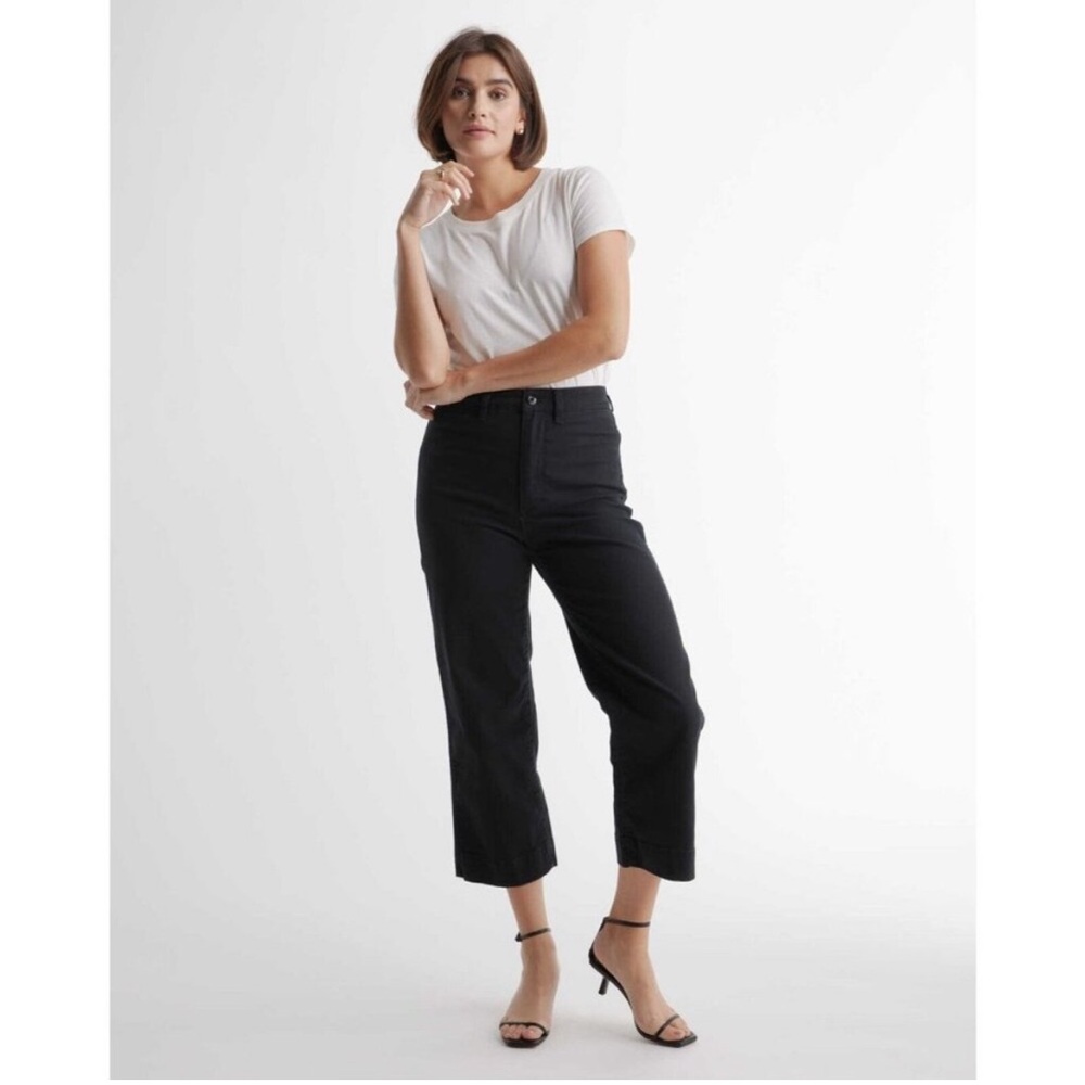 Quince Organic Stretch Cotton Twill Wide-Leg Crop Pant Black Size 31 NEW